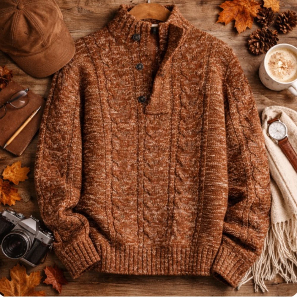 Vintage Cable Knit Quarter Zip Sweater